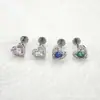 Pendientes de Aleación de Titanio F136 con Corazón Incrustado de Circonita Clavo de Hueso de Oreja de Aleación de Cobre Joyería para Piercing Uña de Labio con Forma de Corazón de Circonita
