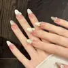 Rikaman Original [Contas Rosas e Flores Douradas] Ouro Rosa Pérola Manicure Gradiente Suave e Translúcido Nobre Gentil Unhas Usáveis Feitas à Mão