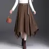 Saia midi de cor sólida irregular e estilosa de cintura alta para mulheres, novo modelo de outono 2026, saia evasê da moda que cobre o quadril