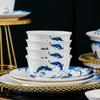 Louça azul e branco placa de porcelana Jingdezhen cerâmica doméstica osso China cerâmica disco tigela conjunto presente atacado