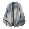 Cárdigan de punto para hombre de otoño e invierno, estilo casual con botones, cuello alto, lana pura, engrosado, corte holgado, chaqueta suéter de punto de negocios