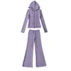 Sudadera con capucha y cremallera Derong Yoga + Pantalones acampanados con cordón de cintura alta - Pantalones casuales - Traje deportivo para mujer