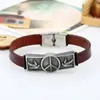 Al por mayor Joyería Retro de Cuero de Vaca Europea y Americana Aleación Señal de Paz Joyería para Hombre Acero Inoxidable Pulsera de Cuero
