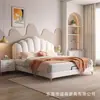Cama de Matrimonio de Lujo Ligero Estilo Italiano de 1.8 m para Dormitorio Principal, Cama de Piel Premium Color Crema, Cama Matrimonial de 1.5 m con Almacenamiento, Cama Minimalista de Madera Maciza