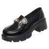 2026 Novos Mocassins de Solado Grosso com Salto Plataforma Aumentador de Altura, Mocassins de Bico Largo, Couro Brilhante, Modelo Popular, Envio Direto da Fábrica