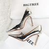 18249-1 Retro Europeos y Americanos Sexy Discoteca Tacones Altos Metal Piedra Patrón Stiletto Tacones Altos Boca Baja Punta Puntiaguda Zapatos