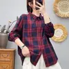 Camisa de Algodão Gaze Dupla Artística de Xadrez Grande de Boa Qualidade com Manga Longa para Mulheres Outono Novo Estilo Casual Emagrecedora Camisa Top Tendência