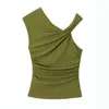 Fabricante de ropa para mujer transfronterizo al por mayor 2026 INS popular moda casual color liso doble capa asimétrico top