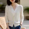 Cárdigan de punto fino con cuello en V, mangas largas y diseño de patchwork de encaje, top de dos piezas simulado, nuevo para Otoño/Invierno 2026