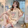 Pijamas Feminino Atacado Verão Manga Curta Fina Primavera e Outono terno Edição Solta Estudante plus size Princesa Estilo Casa Roupas Roupas de Verão