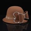 Moda Británica Retro Otoño e Invierno Sombrero de Cuenca de Lana Nuevo para Mujer Lazo Grande de Diamante Elegante Temperamento Noche Topper