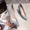 Zapatos de Tacón Alto Franceses para Mujer Primavera y Otoño 2024 Nuevos Lazo de Pedrería Cristal Zapatos de Boda Elegantes Zapatos de Aguja de Dama
