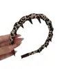 Diadema de Tela Estampado de Leopardo con Corona Alta para Mujer, Diadema Ondulada Elegante de Gama Alta con Dientes, Pinza para el Cabello Antideslizante