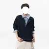 Nuevo Top de Manga Larga Casual Holgado Versátil con Diseño Retro Juvenil de Marca de Moda, Parche de Cuadros, Falso Dos Piezas para Hombre