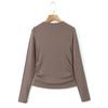 Runqi Tamanho Plus Tecido Fleece Puro Alta Elasticidade Gola Alta Camada Base 8815 Feminina Lateral Franzida Camiseta Base Top