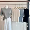 Camiseta Básica Simple Suave de Manga Media con Cuello Redondo y Hombros Rectos para Mujer Otoño