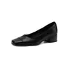 Zapatos de Trabajo Minimalistas Lavados de Piel de Vaca para Viajes Diarios Otoño 2026 Tacón Medio Grueso Versátiles Puntera Cuadrada Piel Genuina Tacón Bajo Zapatos para Mujer