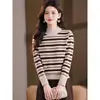 Suéter Grueso de Cuello Medio Alto para Mujer Otoño e Invierno, Capa Base Holgada, Nuevo Estilo 2026, Rayas, Delgado, Top Interior