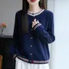 Suéter de Tricô Gola Redonda Feminino 2026 Outono/Inverno Novo Estilo, Suéter Básico Raglan Color Block, Top de Manga Longa Slim Fit para Primavera e Outono