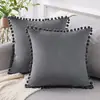 Fronha de Veludo com Bola de Pelo Estilo Nórdico Ins Transfronteiriça Cor Sólida Simples Fronha para Almofada de Sofá Sala de Estar Sofá-Cama