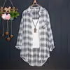 Camisa Protectora del Sol de Gasa Transfronteriza de Aliexpress, Chaqueta Delgada, Top de Longitud Media Holgado que Cubre los Glúteos, Camisa de Manga Larga a Cuadros