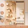 Perchero de Madera Maciza con Espejo de Vestir Integrado, Estante de Almacenamiento para Montar en Puerta, Espejo de Cuerpo Entero Deslizante para Montar en Pared para Recibidor