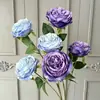 Flores Artificiales de Rosa en Capas de 3 Cabezas con un Toque de Alta Gama para Decoración del Hogar, Adornos de Flores Falsas, Accesorios para Fotografía y Flores Artificiales de Exportación