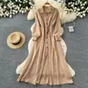 Vestido de Manga Larga con Solapa Estilo Retro para Commuter, Mujer, de Botones Sencillos, Cintura Ceñida, Falda Evasé Adelgazante, Vestido Camisa Casual de Otoño