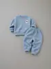 Conjunto de ropa deportiva y casual unisex para bebés y niños, estilo coreano, color liso, con piernas cónicas, adecuado para primavera y otoño, nuevo conjunto de dos piezas