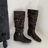Botas de equitación altas de moda coreana simples de 5 cm, nuevas para otoño e invierno 2026, de punta redonda, suela plana, hasta la rodilla, para mujer