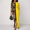 2025 Aliexpress Exportación Europea y Americana Ropa de Mujer Amazon Vestido de Manga Larga Falda Larga Delgado Empalme Estampado Abertura