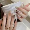 Unhas Usáveis Feitas à Mão Pura Feitas à Mão com Estilo Francês Brilhante Peças de Unha Hot Girl Doce Cool Unhas Postiças Usáveis 10 Peças em Tamanhos Diferentes