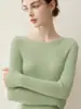Suéter de malha puro cashmere com gola redonda e corte slim para mulheres, camada base para outono e inverno, suéter de cashmere de manga longa prêt-à-porter de primeira linha