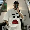 Camiseta Americana Divertida de Manga Corta en el Hombro para Hombre Verano Moda Marca Moda Diseño de Nicho Holgado Único Chic Top