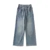 Jeans Rectos Holgados de Cintura Alta con Bolsillos para Niñas de Primavera y Otoño, Pantalones Largos Casuales de Pierna Ancha Estilosos y Versátiles, Estilo de Moda