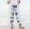 2026 Novo Modelo Temu Amazon Site Independente Transfronteiriço Estampa Digital 3D Calça Cropped Casual para Mulheres Elasticidade nas Quatro Direções Verão