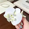 Grampo de Cabelo Pérola com Flor Phalaenopsis Azul, Acessório de Cabelo com Flor Artificial, Ornamento de Cabelo para Atmosfera de Sessão de Fotos, Presilha Lateral