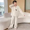 Pijama térmico para niños de otoño e invierno, forrado de forro polar, cálido conjunto de ropa de estar de manga larga con estampado de dibujos animados para niños