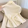 Camisa Gris Base con Cuello Medio Alto Fruncido Estilo Coreano 2026 para Mujer, Suéter Ajustado para Otoño e Invierno