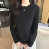K2718 Camiseta Básica Versátil de Algodão Puro Premium com Gola Redonda e Manga Longa para Mulheres, Outono Inicial, Caimento Solto, Emagrecimento