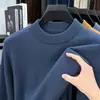 Suéter Masculino 100% Lã, Engrossado, Novo Estilo Inverno 2025, Camada Base Tricotada, Cor Sólida, Caimento Solto