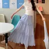 Falda de Pastel a Cuadros Dulces Azul para Mujer 2026 Primavera Nuevo Estilo Línea A Cuadros Longitud Media Cintura Alta Falda Adelgazante