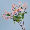 Flores artificiales de tela de seda de tres puntas con flor de cerezo y flor de durazno para decoración del hogar y de bodas, ramos terminados de alta gama al por mayor