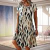 Amazon Feminino transfronteiriço 2023 Verão Novo Comércio Exterior Moda Casual Decote Redondo Solto Vestido de Manga Curta Estampado
