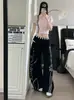 Pantalones de chándal American style hip-hop negros con doble cintura, retazos, estampado de letras a rayas, pierna ancha, para hombre y mujer, pantalones de baile jazz