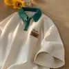 Camisa Polo Waffle Camiseta de Manga Curta Verão Retro Americano Marca Tendência Estilosa Versátil Gola Careca Camiseta de Meia Manga Roupa