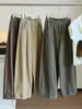 Calça larga de algodão lavado estilo minimalista coreano para mulheres, nova coleção outono 2026, corte solto, modelagem que afina a silhueta, versátil, calça balloon casual