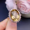 Anillo de Citrino Natural con Esquinas Cortadas para Mujer Plata S925 Chapada Base Completa de Diamantes Anillo de Citrino Joyería Joyería