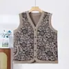 Roupas de outono e inverno femininas para mulheres de meia-idade e idosas: colete com forro de fleece, espesso e quente, com estampa estilo vovó, adequado como camada interna ou peça externa