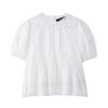 Nueva Camisa Blanca Elegante de Moda para Mujer de Primavera y Verano con Cuello Redondo, Mangas Cortas y Bordado, Estilo Transfronterizo Europeo y Americano, Camisa Nueva